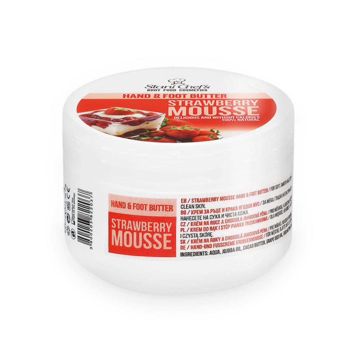 Aardbeienmousse hand- en voetcrème, 100 ml