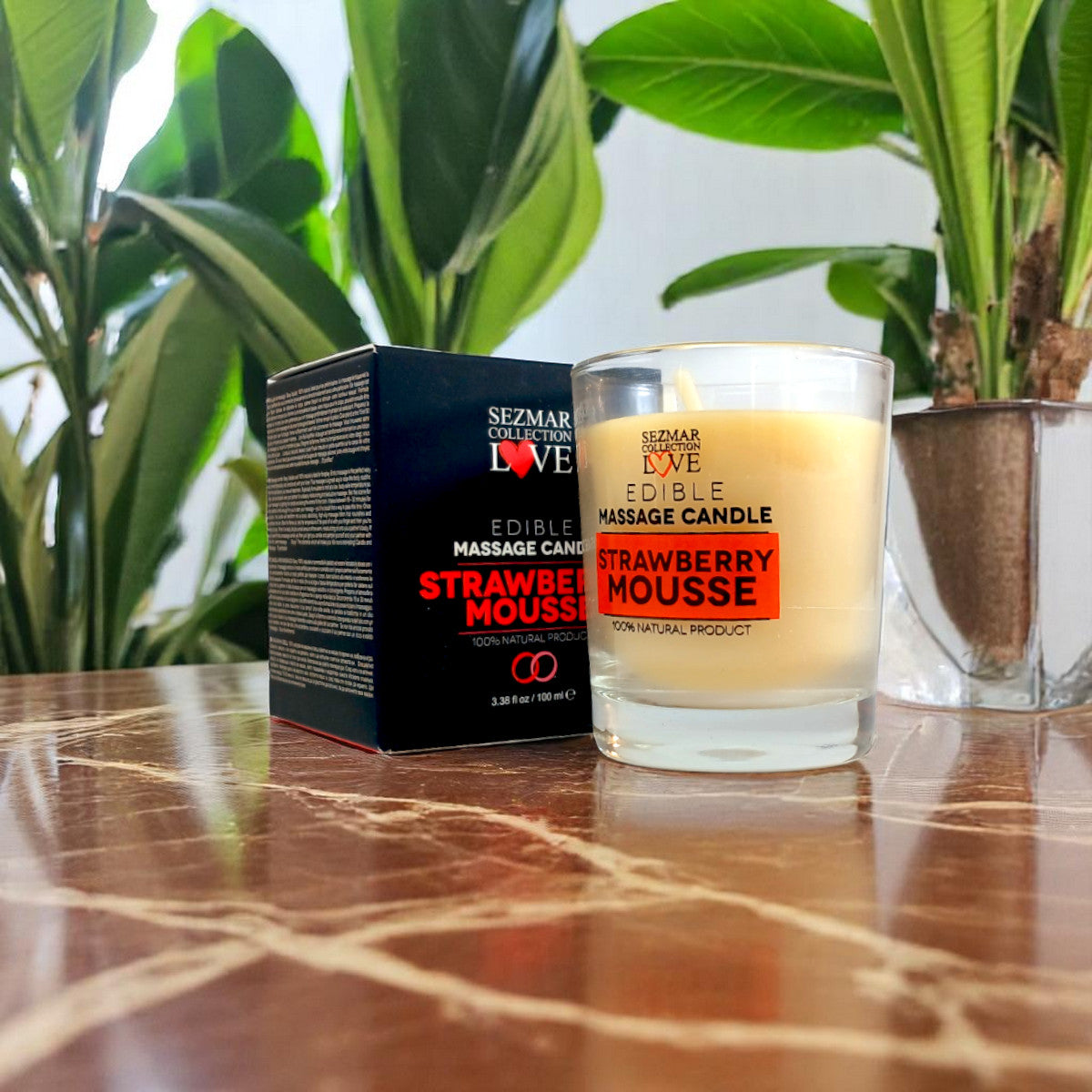 Aardbeienmousse massagekaars, 100 ml