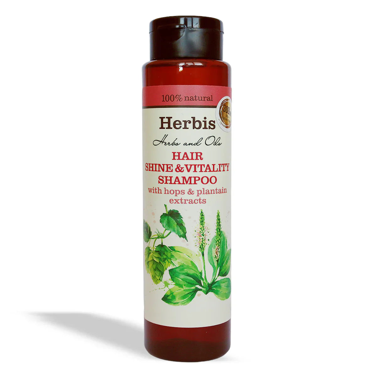 HERBIS Shampoo voor glans en vitaliteit van het haar met hop- en weegbree-extracten, 300 ml