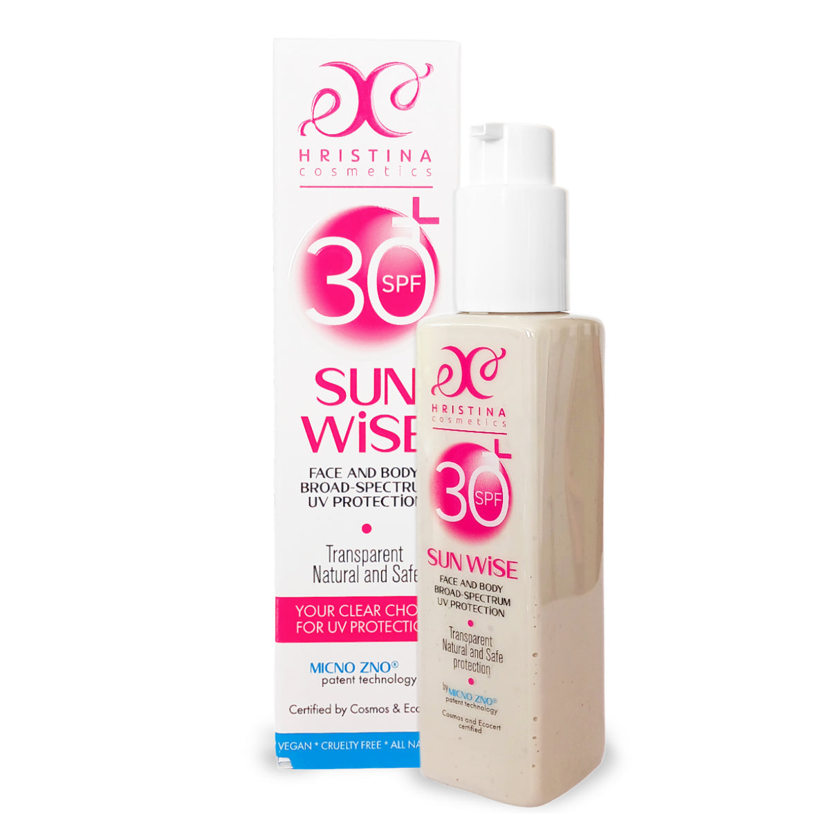 Sun Wise SPF 30 voor gezicht en lichaam met breedspectrum UV-bescherming.